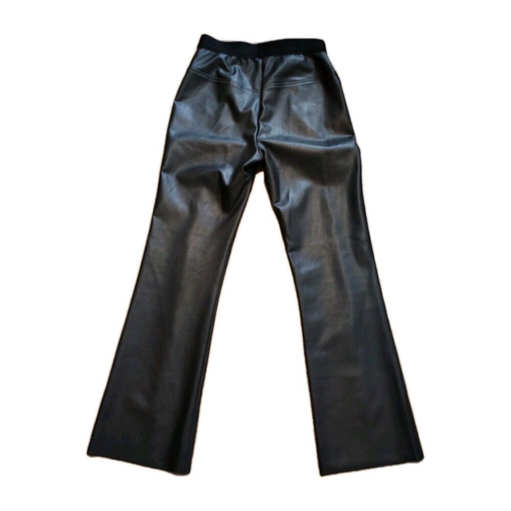 Wolford Womens Black Vegan Leather Crop Flare Pants Size 4 High Rise Minimalist - Picture 7 of 14